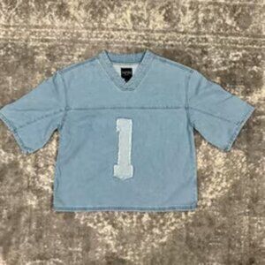 Light Blue Denim Football Jersey Shirt